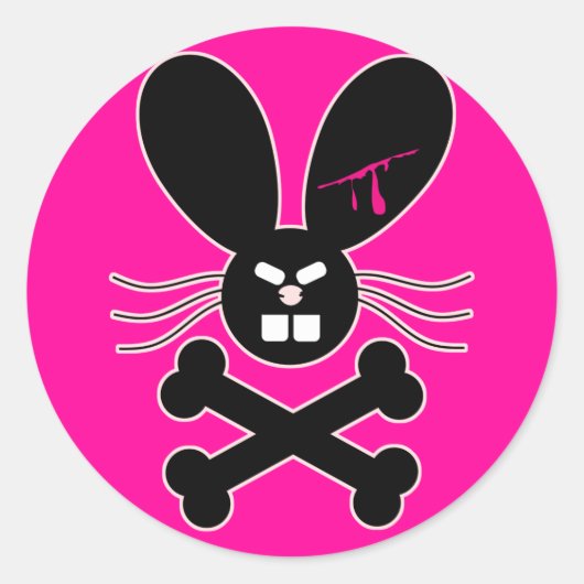 Evil Emo Bunny Crossbones Ronde Sticker (Voorkant)