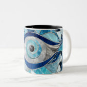 Evil Eye Amulet Mozaïek Minerale texturen Tweekleurige Koffiemok (Voorkant rechts)