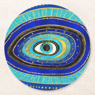 Evil Eye Amulet Ornament Ronde Kartonnen Onderzetter