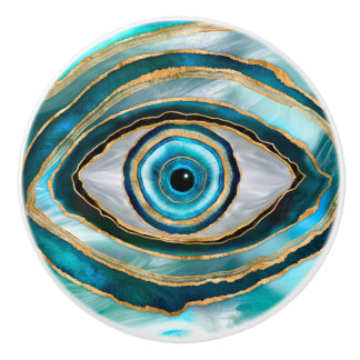 Evil Eye Amulet Watercolor kralen en goud Keramische Knop