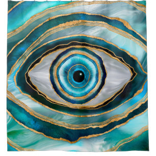 Evil Eye Amulet Waterverf marbles en goud Douchegordijn