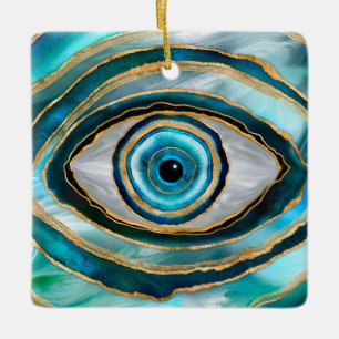 Evil Eye Amulet Waterverf marbles en goud Keramisch Ornament