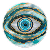 Evil Eye Amulet Waterverf marbles en goud Keramische Knop (Voorkant)