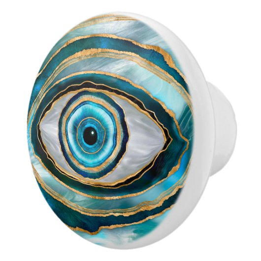 Evil Eye Amulet Waterverf marbles en goud Keramische Knop (Rechts)