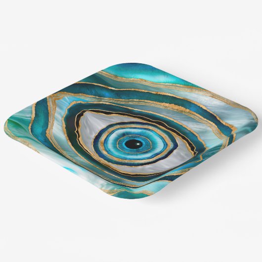 Evil Eye Amulet Waterverf marbles en goud Papieren Bordje (Gebogen)