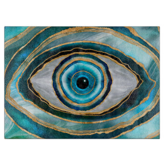 Evil Eye Amulet Waterverf marbles en goud Snijplank