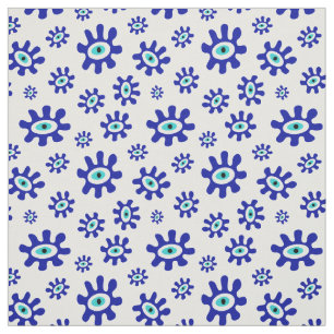 Evil Eye Blauw en Wit Abstract Patroon Stof