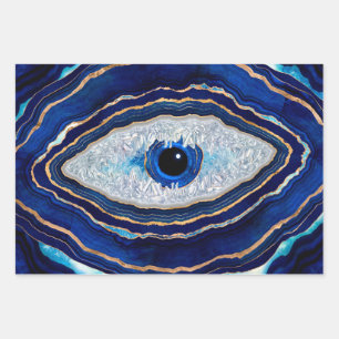 Evil Eye Blue Agate Geode Ditital Art Inpakpapier Vel