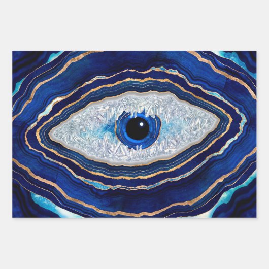 Evil Eye Blue Agate Geode Ditital Art Inpakpapier Vel (Voorkant)