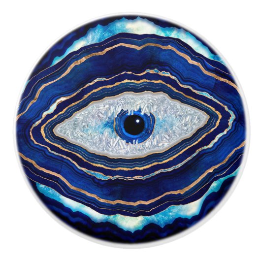 Evil Eye Blue Agate Geode Ditital Art Keramische Knop (Voorkant)