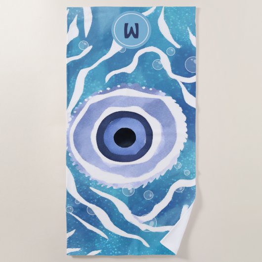 Evil Eye Blue moderne serviette de plage moderne (Devant)