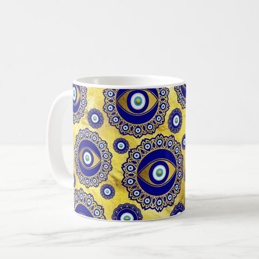 Evil Eye Charm Ornament Pattern Koffiemok (Voorkant links)