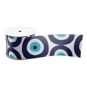 Evil Eye Circles Patroon in Aqua White Navy Blue Lint