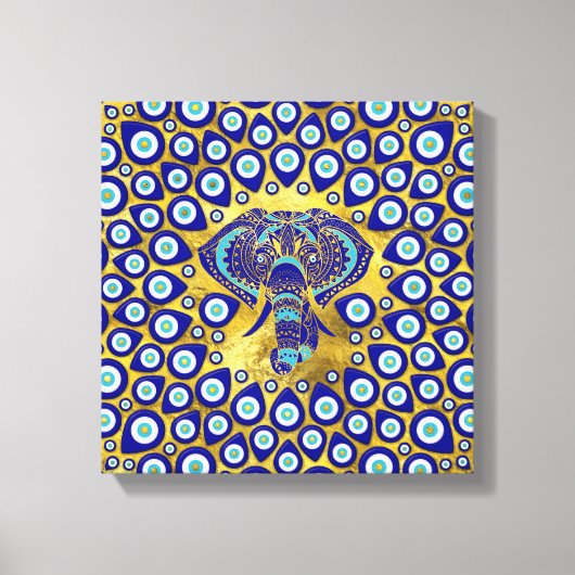 Evil Eye Elephant Mandala Ornament Canvas Afdruk (Voorkant)