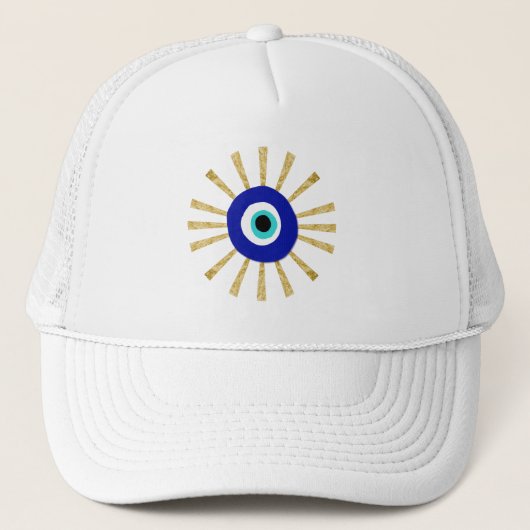 Evil Eye Greek Symbol Sunrays Trucker Hat Pet (Voorkant)
