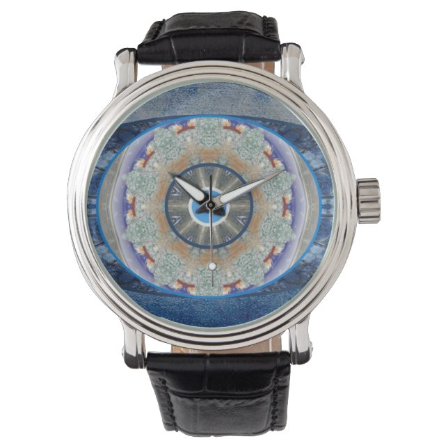 "Evil Eye" horloge met  lederen band (Voorkant)