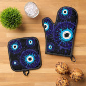🧿 Evil Eye Kitchen Guardian Ovenwant & Pannenlap Set (Top down)