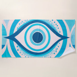 Evil Eye Kleurrijke Blauwe Moderne Strandhanddoek Strandlaken