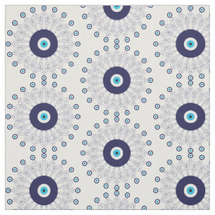 Evil Eye Mandala Patroon in Blauw en Wit Stof