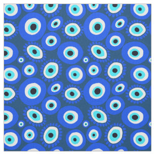 Evil Eye Mediterraan Blauw Wit Ogen Patroon Stof