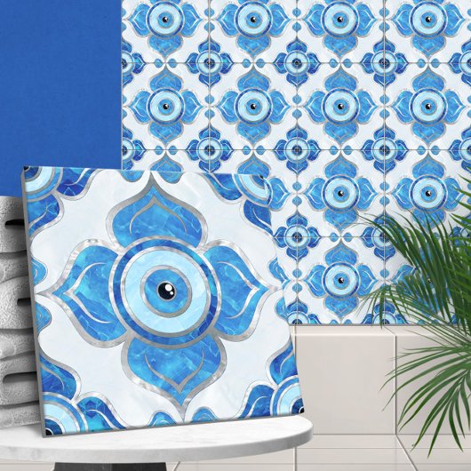 Evil Eye Ornament Blues en Pearl Tegeltje