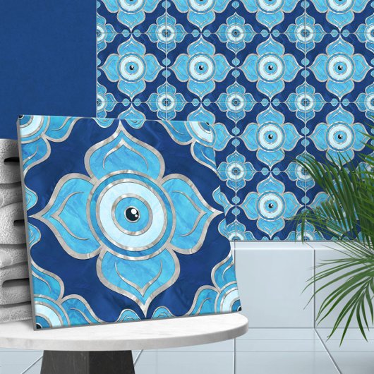 Evil Eye Ornament Blues en Pearl Tegeltje