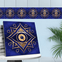 Evil Eye Ornament Goud en Blauw Marmer