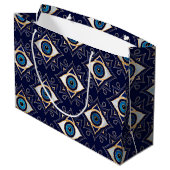 Evil Eye Ornament Pattern - Dark Blue and gold Groot Cadeauzakje (Achterkant Gekanteld)