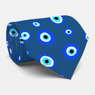 Evil Eye Symbol Blue Patterned Stropdas