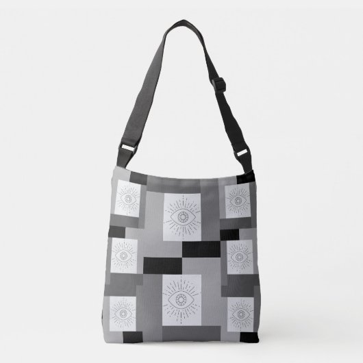 Evil eye Zwart, Wit en Grijs grafisch ontwerp Crossbody Tas (Voorkant)