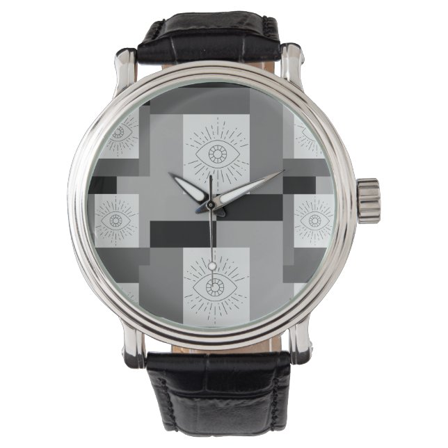 Evil eye Zwart, Wit en Grijs grafisch ontwerp Horloge (Voorkant)