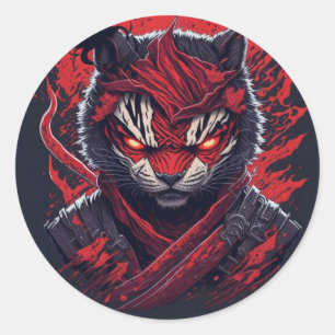 Evil Ninja Tiger Ontworpen Ronde Sticker