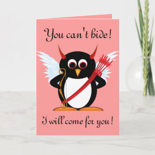 Evil Penguin Cupid Valentijn Card Feestdagen Kaart