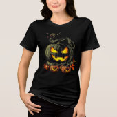 Evil Pumpkin with Snake Halloween Artwork Tri-Blend Shirt (Voorkant)