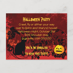 Evil Scary Black Cat Halloween Party Uitnodiging Briefkaart
