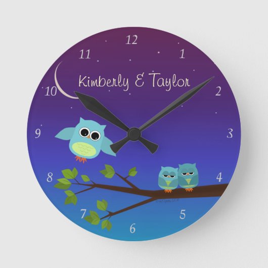 Eving Owls Wall Clock Ronde Klok (Voorkant)