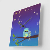Eving Owls Wall Clock Vierkante Klok (Hoek)