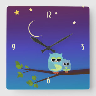 Eving Owls Wall Clock Vierkante Klok