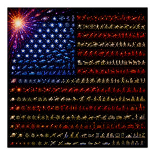 Evolutie Amerikaanse vlag Oerknal tot Mensheid Perfect Poster
