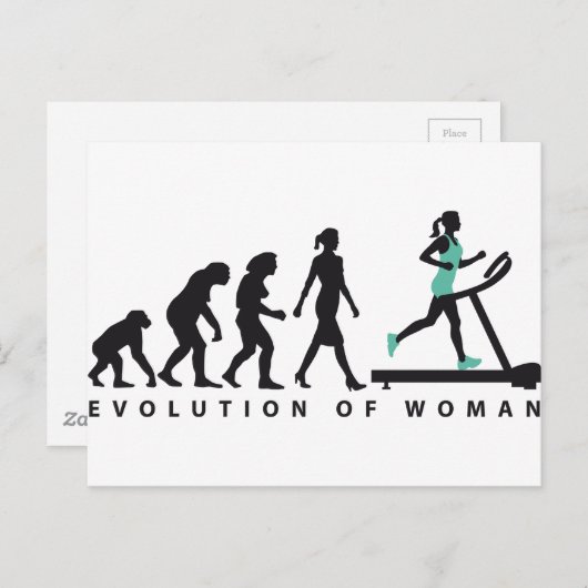 evolutie van de vrouw die op de loopband jogging briefkaart (Voorkant / Achterkant)