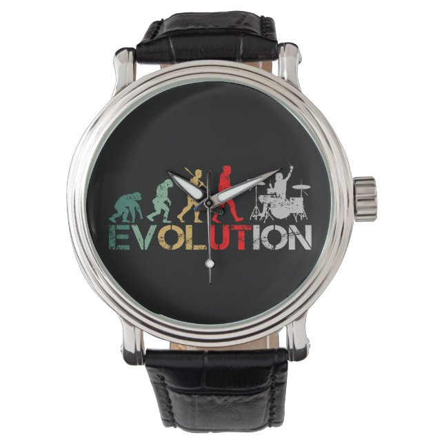 Evolutie van Drummer  Retro Horloge (Voorkant)