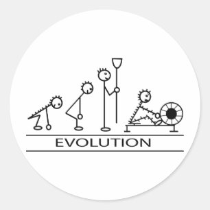 Evolutie van man met roeien ronde sticker