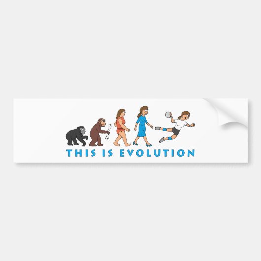 evolution female handball player comic bumpersticker (Voorkant)