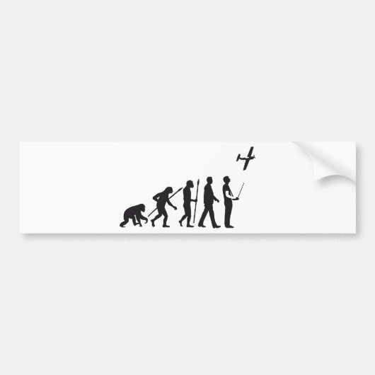 evolution of man controling model airplane bumpersticker (Voorkant)