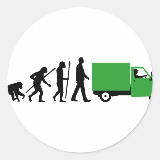Evolution of man Piaggio Ape mini transporter Ronde Sticker (Voorkant)