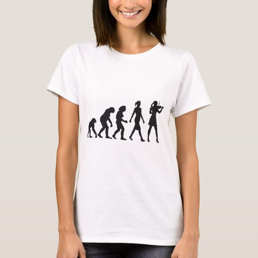 evolution of woman female violin player t-shirt (Voorkant)