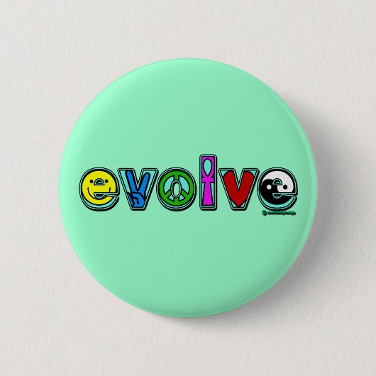 EVOLVE met zes symbolen voor vrede en vooruitgang Ronde Button 5,7 Cm (Voorkant)
