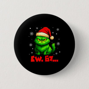 Ew 67 Zes Zeven Groene Kat Kerstman Muts Grappige Ronde Button 5,7 Cm