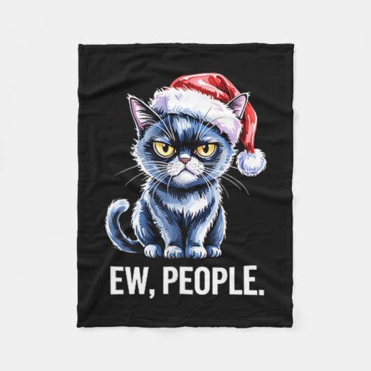 Ew People Black Cat Christmas Funny Introvert Holi Fleece Deken (Voorkant)
