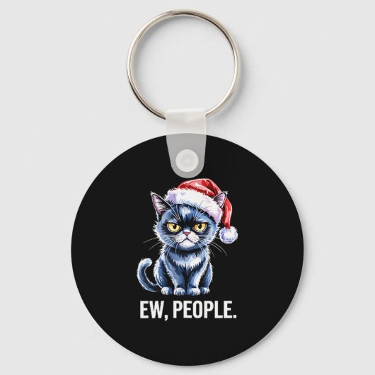 Ew People Black Cat Christmas Funny Introvert Holi Sleutelhanger (Voorkant)